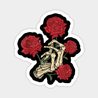 Skull Skeleton Hand With Red Roses for Men, Women Magnet