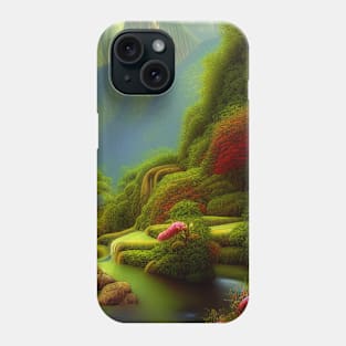 Digital Painting of High Mountains and Colorful plants, NAture Scenery Phone Case