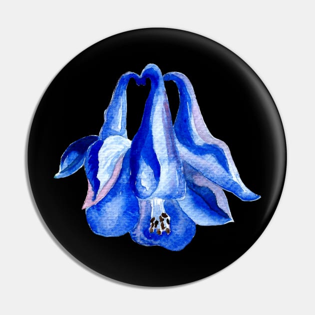 Blue Columbine - Watercolor Flower Painting Pin by IvyLilyArt