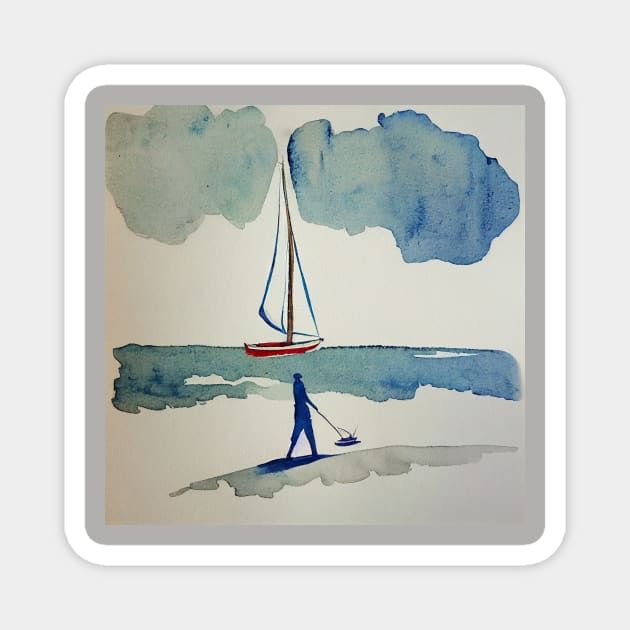 Sailing Boat and Man Magnet by fistikci