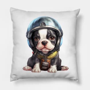 Boston Terrier Dog in Helmet Pillow
