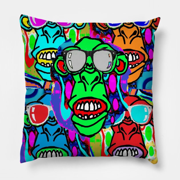 stranger Green Monkey with Grey Sunglasses Pillow by LowEndGraphics