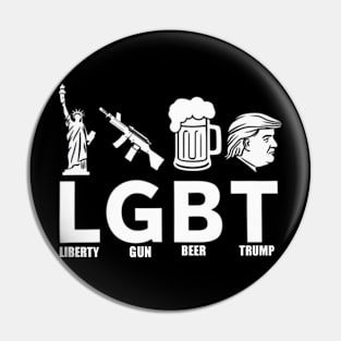 Donald Trump LGBT Parody T-Shirt: Liberty, Gun, Beer, and Trump Pin