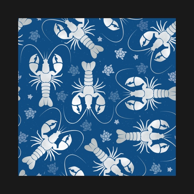 lobster love silver on dark blue by colorofmagic