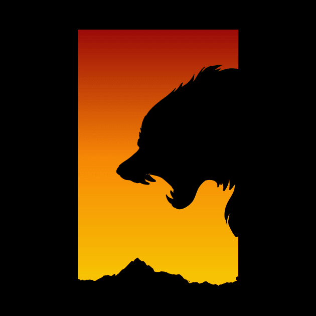 Sunset Snarling Wolf - Wolf Lover - Growling Wolf Aggressive Wolves by ballhard