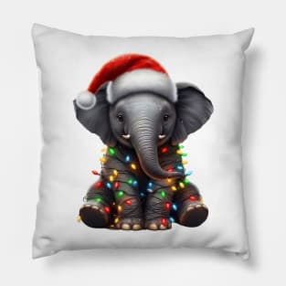 Elephant Wrapped In Christmas Lights Pillow