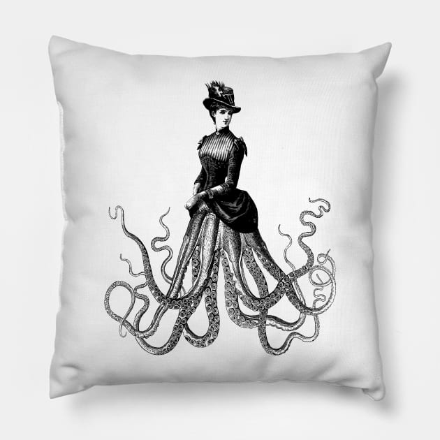 Victorian Gothic Octopus Woman | Victorian Octopus Lady | Hybrid Creatures | Pillow by Eclectic At Heart