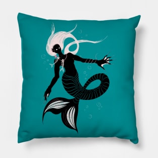 Dark Mermaid With Fishbone Necklace Pillow