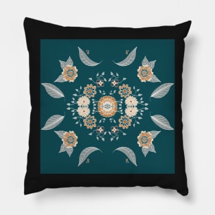 Boho Symmetrical Orange and Green Flower Design Pillow