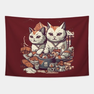 Comic cats eat sweet pastries Tapestry