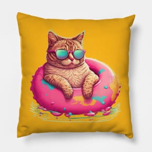 Cool Chonk at the Pool Party Pillow