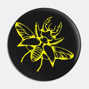 Stag Beetle Neon Yellow Color Insect Bug Art Design - Black Background Pin