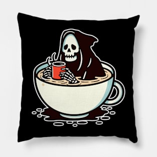 grim reaper soaking in coffee Pillow