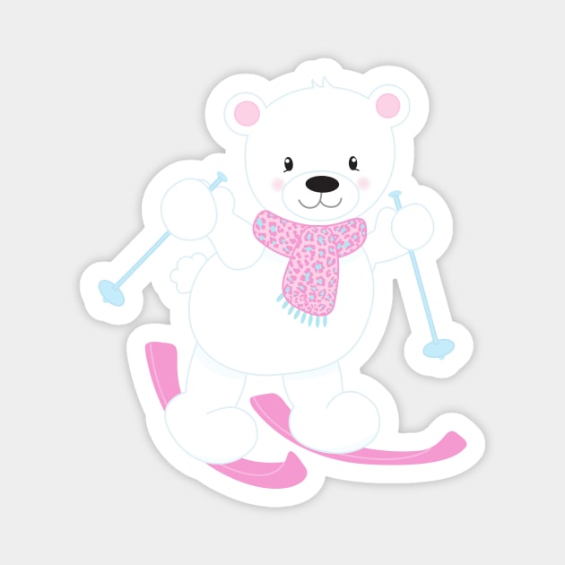 Polar Bear, White Bear, Cute Bear, Skiing Bear Magnet by Jelena Dunčević