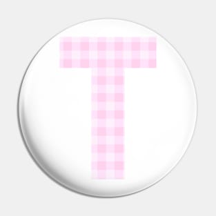 Pink Letter T in Plaid Pattern Background. Pin