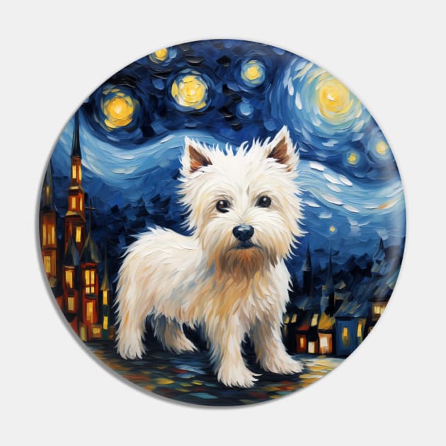 West Highland White Terrier Painted in The Starry Night style Pin by NatashaCuteShop