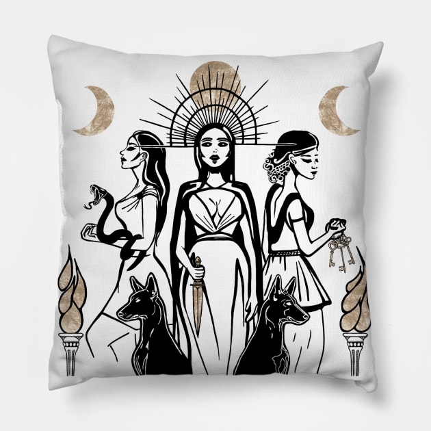 Hecate, Triple Moon Goddess, Goddess of Witchcraft and Magic Pillow by Witchling Art