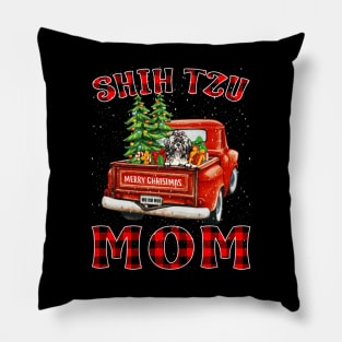 Christmas Shih Tzu Mom Santa Hat Truck Tree Plaid Dog Mom Christmas Pillow