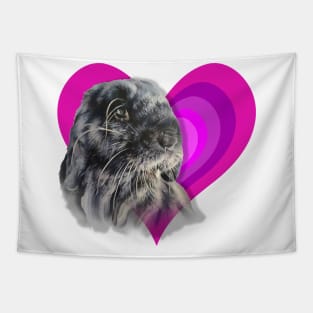 Beautiful black mini lop bunny on a rainbow heart! Tapestry