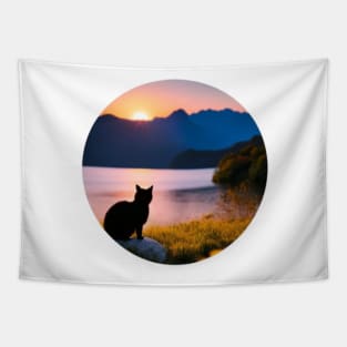 Cat watch sunset Tapestry