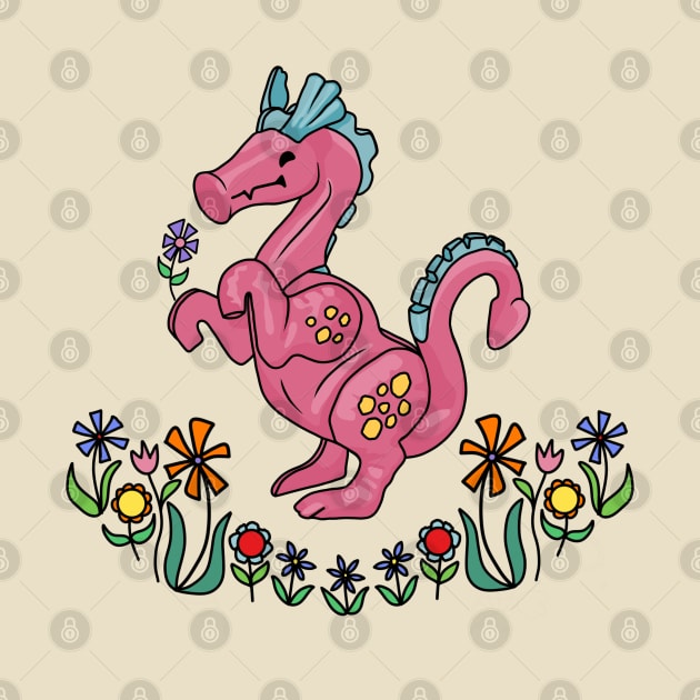 Happy Little Pink Dragon Smelling Flowers by Slightly Unhinged