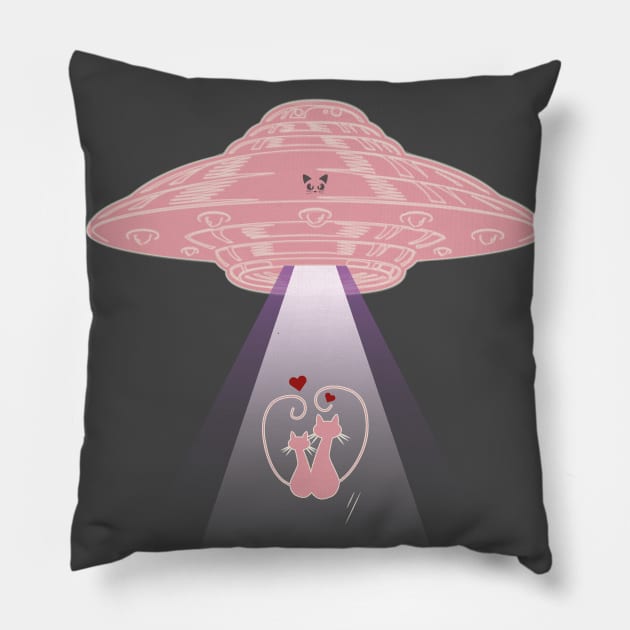 Cats In Love Alien UFO Abduction Pillow by TeeTees