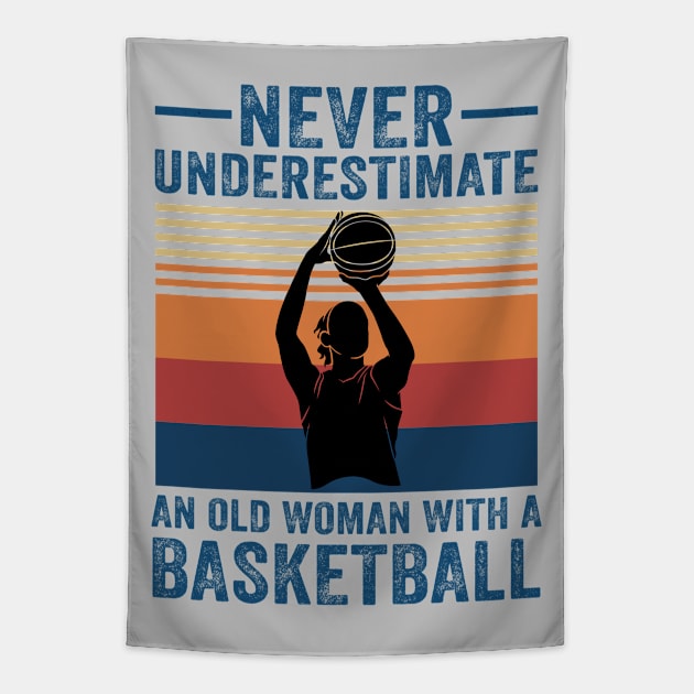 Never Underestimate An Old Woman With A Basketball Tapestry by creativity-w