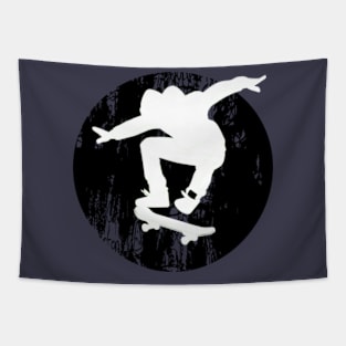 Grunge Urban Skateboarder Graffiti Style - White Silhouette with Black Background Tapestry