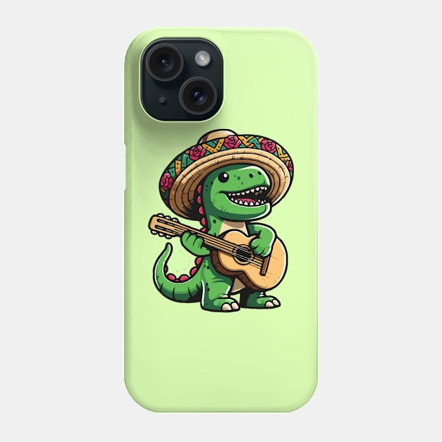 Cinco De Mayo Dinosaur Playing Guitar Phone Case by Illustradise