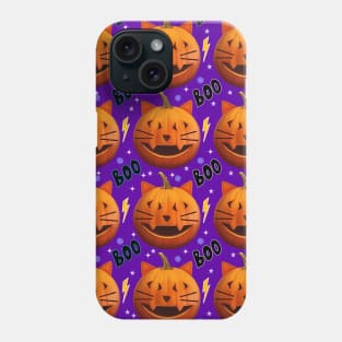 Halloween pumpkin cat pattern (on purple) Phone Case