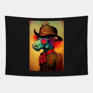 Psychedelic Blue Bull Soldier  wearing sunglasses Tapestry