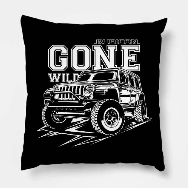 Jeep Wrangler Rubicon (White Print) Pillow by idrdesign