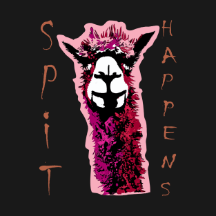 Quirky Llama SPIT HAPPENS Design - Funny Alpaca Head Art T-Shirt