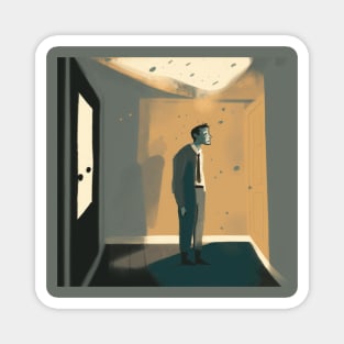 Abstract Illustration on man with depression stand in the room Magnet