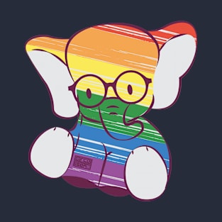 CUTE BABY ELEPHANT GEEKY EYEGLASSES RAINBOW FLAG LGBT PRIDE T-Shirt