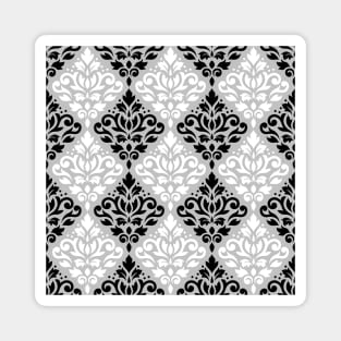 Scroll Damask Black and White on Gray Pattern Magnet