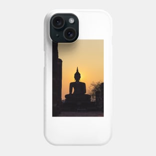 Buddha statue against sunset silhouette Phone Case