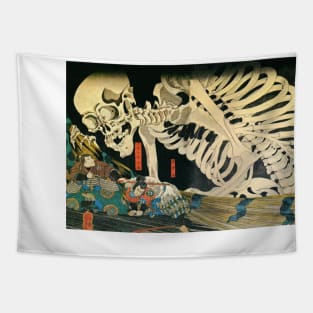 Japanese Skeleton Skull Woodblock Art Tapestry