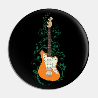 Orange Offset Style Electric Guitar Flowering Vines Pin