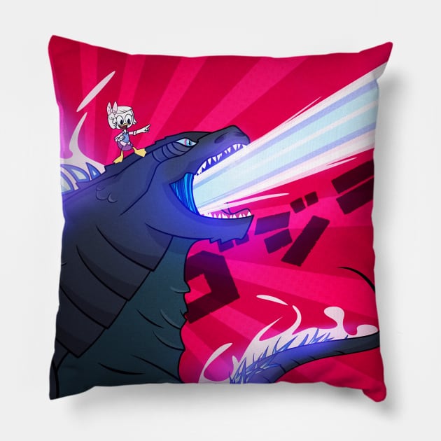 Webby and Godzilla: Best Friends Forever Pillow by Number1Robot