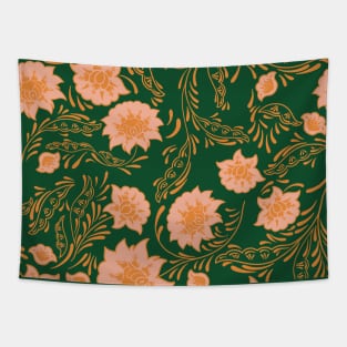 flower pattern orange pink green aesthetic Tapestry