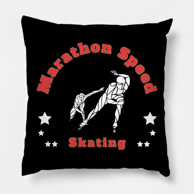 Marathon Speed Skating in Red Font Pillow by Southern Borealis