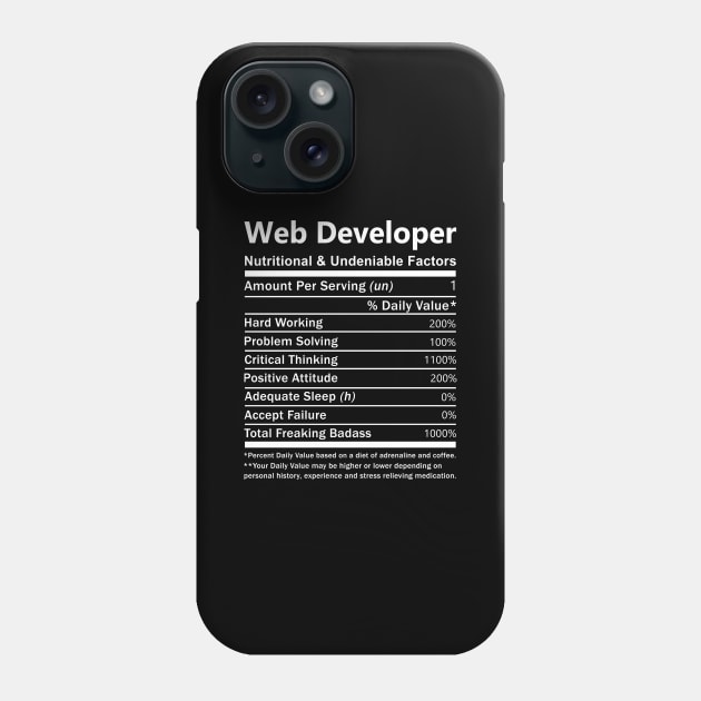 Web Developer T Shirt - Nutritional and Undeniable Factors Gift Item Tee Phone Case by Ryalgi