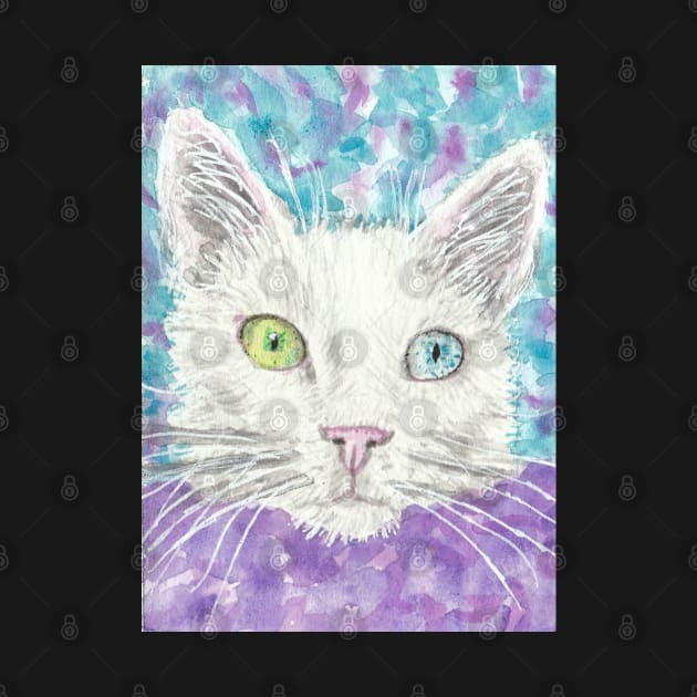 white cat  face blue and  green eyes by SamsArtworks