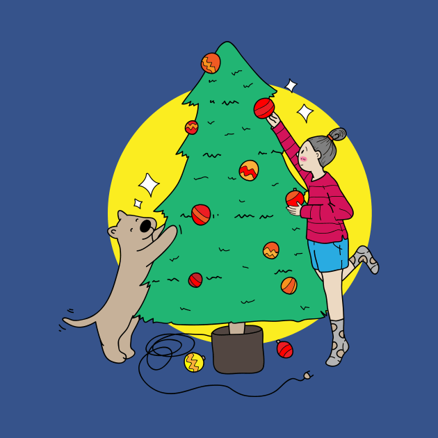 Dog and Christmas Tree by meilyanadl