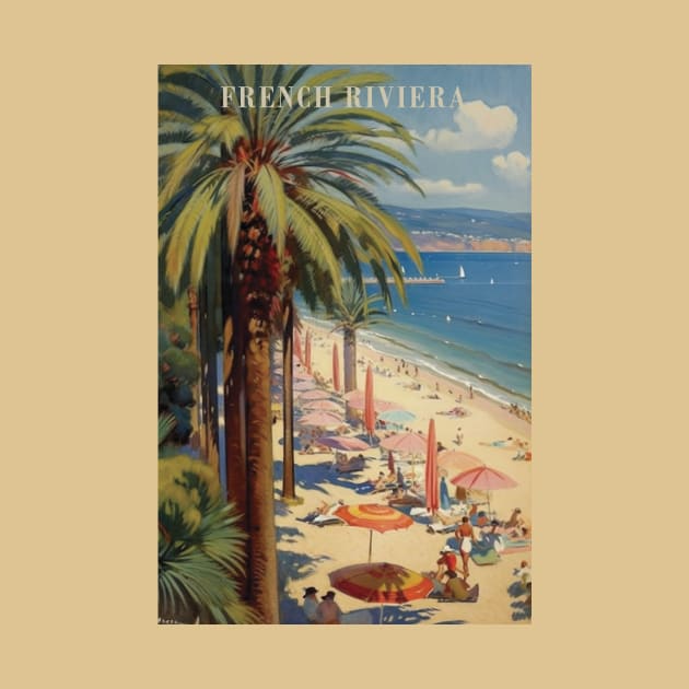 French Riviera, Vintage Travel Poster by GreenMary Design