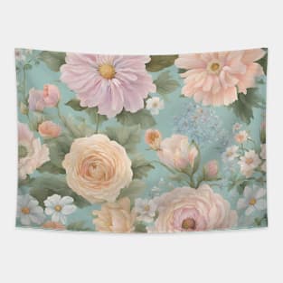 French country cottagecore Pastel color vintage floral Tapestry