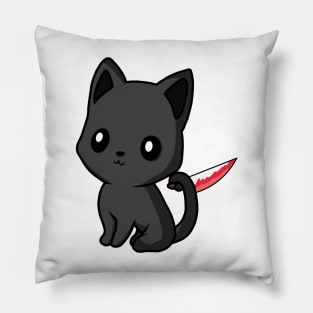 Black cute cat with knife! Pillow