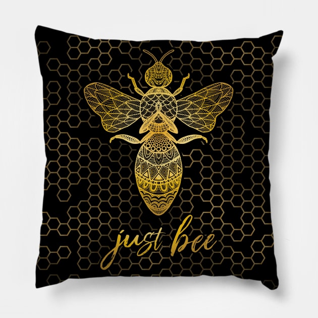 JUST BEE - Meditating Geometric Zen Bee Pillow by Jitterfly