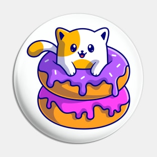 Cute Cat With Doughnut Cartoon Pin